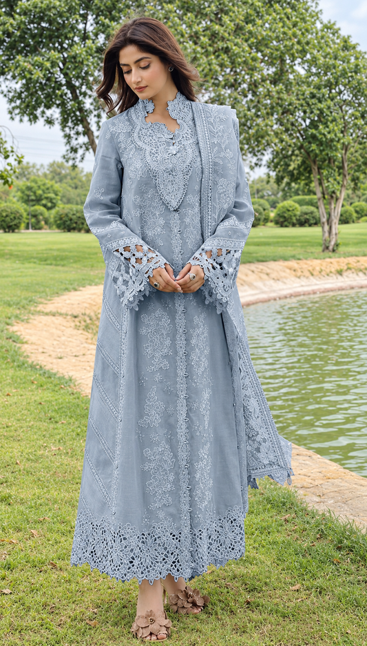 Elegant Grey Embroidered Luxury 3-Piece Suit