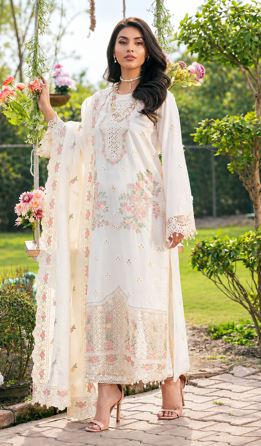 Elegant White Embroidered 3-Piece Suit