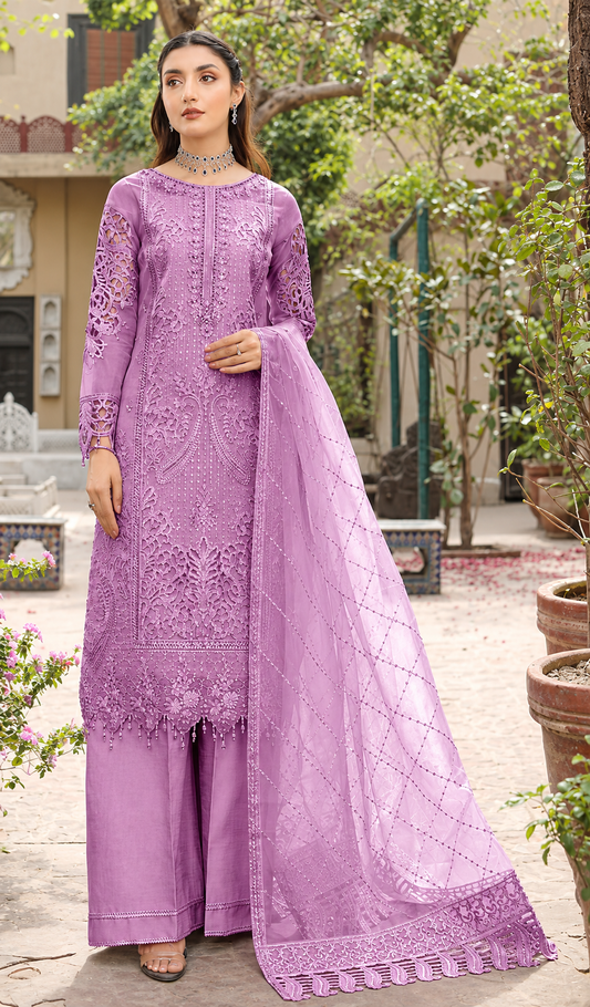 Elegant Lavender Embroidered 3-Piece Suit