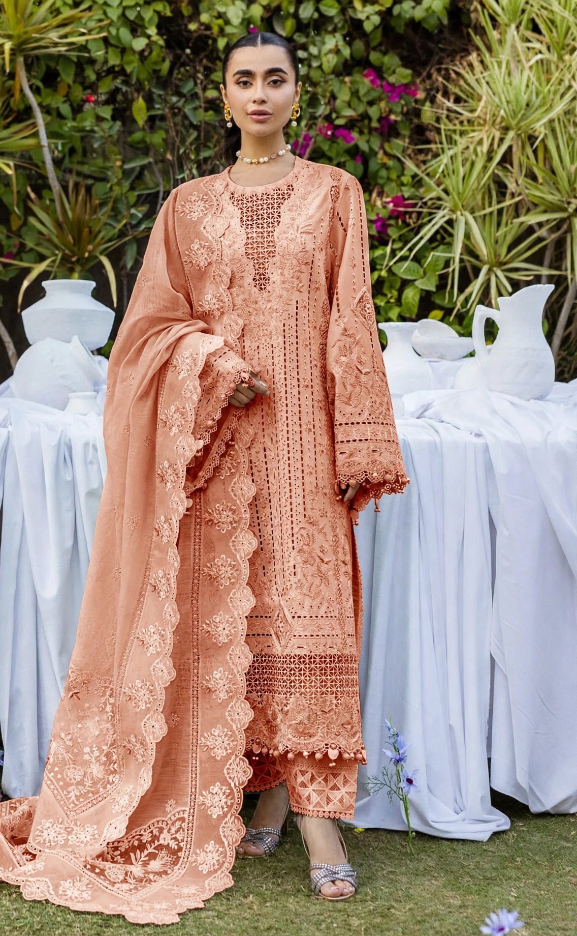 Golden Sands - 3D Floral Gala Luxury Boring Chikankari Khaadi Net Viscose Suit