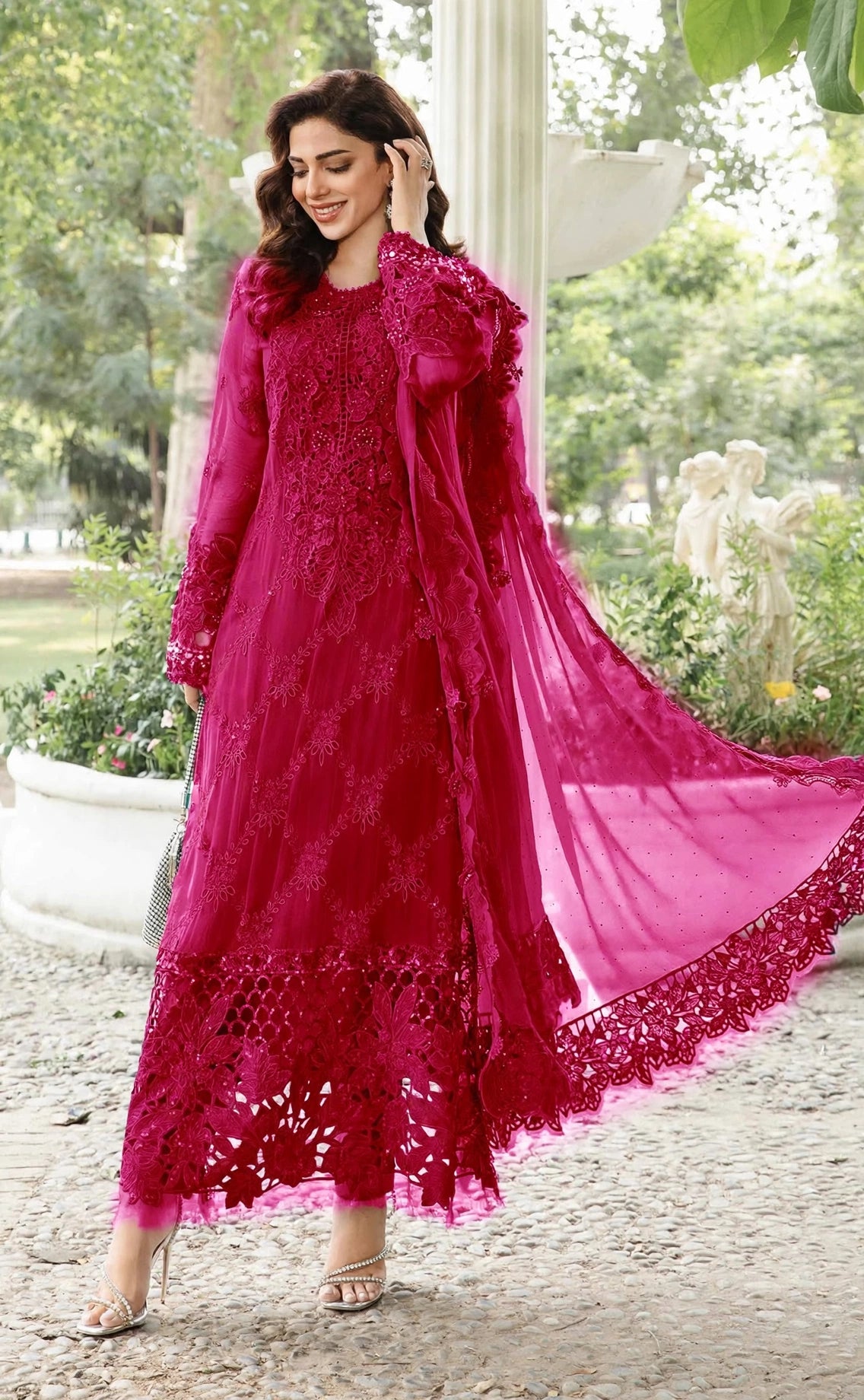 Fuchsia Bloom - Dhanak Chamki Slub Fancy Cutwork Pallu Luxury Winter Collection